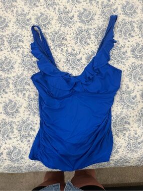 Ralph Lauren Ruffle One-Piece Swimsuit in Cobalt Blue